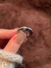 1pc Stainless Steel Rotatable Rhinestone Ring, Versatile Luxury Sparkling Finger Ring, Unique High-End Stress Relief Twist Ring, Non-Fading Hypoallergenic Plain Band Ring Jewelry - Silver Starry Ring - View 4