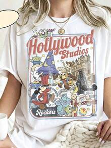Disney Cartoon  Retro Printed T-Shirt, Suitable For Everyday Wear, Easy To Wear In Summer, Micro-Elastic, Soft Round Neck Casual Everyday Shirt, Round Neck Summer Sweatshirt, Both Men And Women, Loose Version, Holiday Gift.--Disneys Disneyland Paris The Magic Kingdom Disneyesque The House Of Mouse Mickey Mouse Empire Modest Summer Outfits Take That T Shirt Summer Coord Tops For Women Summer Summer Clothes Women Summer Clothes Summer Tops Summer Tops Women Summer Co Ord Summer Top Summer Outfits White Top Black Top Holiday Outfits For Women  Tops For Women Summer Holiday Gifts Valentine's Day Gifts Earth Day Gifts Oktoberfest Gifts Summer Bank Holiday Gifts - 白色 - 查看 1