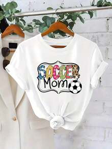 1 pieza de camisetas de manga corta populares de verano para mujer con estampados elegantes |     Corte relajado |     180g 100% Algodón - Blanco - Ver 6