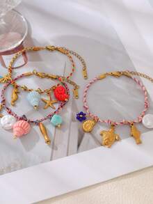 1 pieza Pulsera trenzada con concha cerámica de la serie Océano de acero de titanio, adecuada para la playa - color - Ver 7