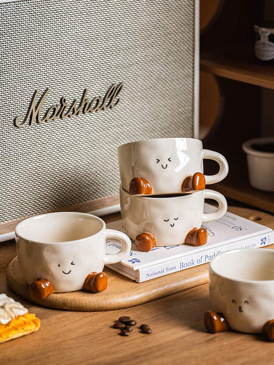 1pc Cute Cartoon Footprint Ceramic Cup, Underglaze Colorful Niche Coffee Mug With Creative Design, Suitable As Breakfast Milk Cup, Daily Tea Cup Or Gift, Perfect For Birthday, Christmas Present - Multicolor - View 1