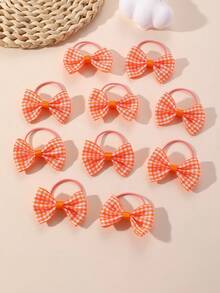 5pcs/10pcs Girls Elegant Checkerboard Bow Hair Scrunchies, Orange Tones, Suitable For Daily, Vacation, Graduation Season Decoration And Gifts - Multicolor - View 9