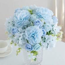1PC [Fabric Roses Bouquet] Artificial Fabric Roses Bouquet, Perfect For Various Holidays, Home & Outdoor Decor - Blue 2 - View 5