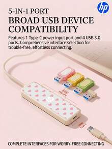 Quà tặng Ngày của Mẹ - Trạm kết nối USB-C 4 trong 1 HP - Bộ chuyển đổi/Hub sạc PD Type-C (Hỗ trợ HDMI 4K), Cổng sạc USB tích hợp, Cổng Ethernet, Bộ chuyển đổi nguồn và chức năng trạm sạc 5V 0.5A, Bộ chuyển đổi cho máy tính xách tay (Tương thích với nhiều loại máy tính xách tay, MacBook Pro, iMac, iPad Pro và các thiết bị USB-C khác), Đế mở rộng đa cổng (Thiết kế trái tim màu hồng) - Xem 5
