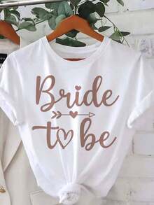 1 camiseta de mujer "Bride To Be" blanca de manga corta con cuello redondo, informal, para bodas y despedidas de soltera, 210g, 100% algodón, los diseños están impresos. Unisexo. - Blanco - Ver 1