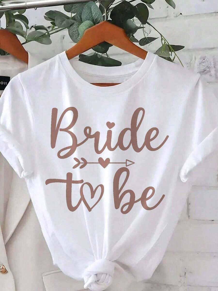 1 camiseta de mujer "Bride To Be" blanca de manga corta con cuello redondo, informal, para bodas y despedidas de soltera, 210g, 100% algodón, los diseños están impresos. Unisexo. - Blanco - Ver 1