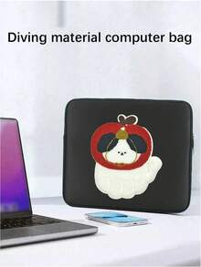 1个可爱刺绣苹果狗/黑猫/快乐狗图案防水防震拉链14英寸笔记本电脑/平板电脑保护套，粉色和黑色可选，适合学生和上班族，非常适合上学、工作和旅行。 - 彩色 - 查看 9