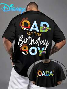 Disney Licensed Toy Story Birthday Dad T-Shirt DAD OF THE BIRTHDAY BOY Front And Back Double Print Short Sleeve, Crew Neck Casual Comfort Short Sleeve T-Shirt, Breathable Lightweight, Stylish Streetwear, Men'S Sport Top - màu đen - Xem 1