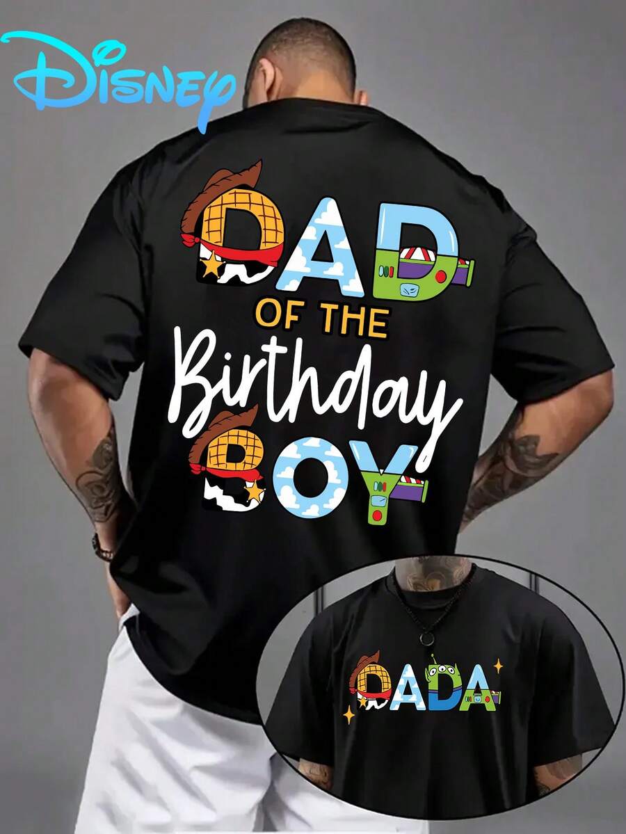 Disney Licensed Toy Story Birthday Dad T-Shirt DAD OF THE BIRTHDAY BOY Front And Back Double Print Short Sleeve, Crew Neck Casual Comfort Short Sleeve T-Shirt, Breathable Lightweight, Stylish Streetwear, Men'S Sport Top - màu đen - Xem 1