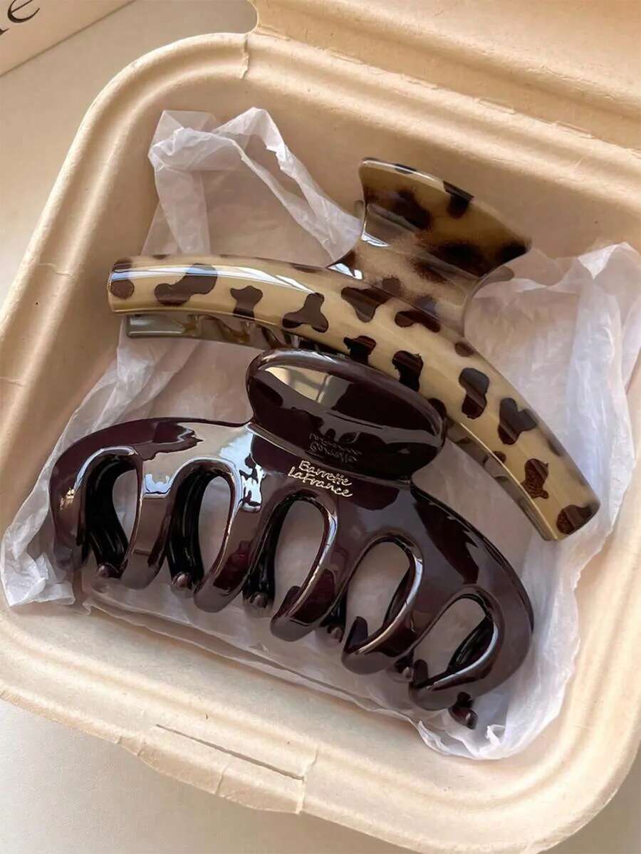 2入/1入 女款 11cm/4.33in 卡其色與棕色輕量塑料髮夾，時尚百搭優雅極簡純色髮爪，適合日常、休閒、派對、通勤、海灘、盤髮、馬尾、洗臉、化妝、服飾配件 夏季髮飾海灘髮爪夾 度假、旅行 - 彩色 - 查看 1