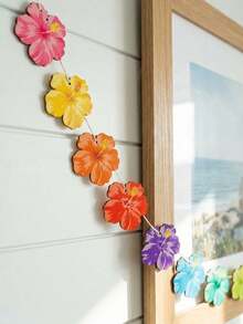 6/12pcs Spring Floral Bamboo Hanging Decor, DIY Craft, Tropical Flowers, Hawaiian Flowers, Party Decoration, Wreath Decor, Pre-Drilled With Rope, Suitable For Wall, Window Decoration, Summer Party Supplies - Multiple Styles - View 6