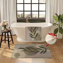 1 pieza Alfombra de baño rectangular de microfibra con diseño de hojas a rayas, estilo creativo y fácil, antideslizante y súper suave, para baño, absorción de agua, lavable a máquina, de bajo espesor, con respaldo de TPR, tejido de punto, para baño, dormitorio, cocina, entrada, uso interior y exterior, accesorios y decoración de baño, regalo perfecto para un nuevo hogar. - A - Ver 6