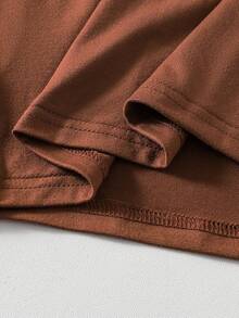 2pcs Toddler Boys Casual Comfortable Soft Sports Set, Retro American NY Letter Contrast Color Print Brown T-Shirt And Elastic Waist Apricot Shorts, Spring/Summer - Brown - View 7