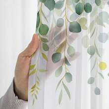 1pc Eucalyptus Watercolor Sheer Curtain, Fresh Translucent Window Curtain Suitable For Children's Room, Size 52 Inches Wide * 84 Inches Long - Green - View 8