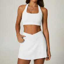 NcmRyu Conjunto deportivo de top sin espalda y minifalda de unicolor para mujer - Blanco - Ver 6