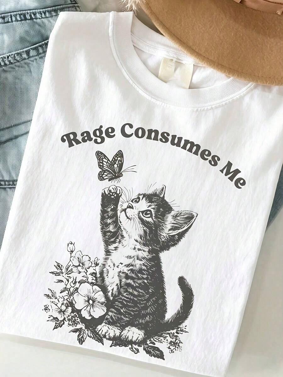 [Entrega Local]Playera Para Mujer [Entrega Local]Playera Para Mujer Rage Consumes Me Shirt, Camiseta con meme de gato lindo, Camiseta divertida y sarcástica de gatito, Camiseta Cottagecore cómoda de color para salud mental, Camiseta de mariposa - Estilo retro casual, Unisex, Camiseta cómoda de algodón de manga corta con cuello redondo, Almacén local, Top blanco lindo, Ropa de mujer elegante y linda, Estética limpia, Amante de gatos sarcástico, Camiseta gráfica de streetwear, Camiseta minimalista de verano - Blanco - Ver 1