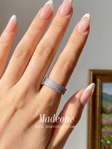 MADEONE 1枚方形戒指，镶嵌微镶锆石，925纯银材质，精致珠宝，女士礼物，教师夏季戒指 - 銀色 - 查看 4