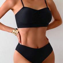 Swim Vcay 4pcs/Set Tassel Cover Up, Swim Trunks, And Basic Bikini Swimsuit Set For Beach Vacation For Summer - Beis - Ver 6