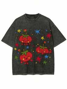 Camiseta con estampado de tomates, estilo casual y atractivo, de alta calidad, de la marca de moda vintage Batik, unisex, popular para uso diario, regalo para las fiestas, el obsequio perfecto. - Negro - Ver 1