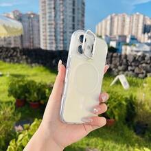 Ốp lưng điện thoại đeo cổ tay sạc không dây từ tính hiệu ứng laser gradient sang trọng, dành cho iPhone 17/16/15/14/13/12 Pro Max Plus, có giá đỡ ống kính và mặt lưng mềm mại, tương thích với các model S26/25/24/23/22/A123456789987654321 - trắng - Xem 1