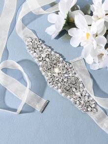 1 Peça Cinto de Cintura Nupcial, Cinto de Cintura para Vestido Feminino, Cinto de Vestido de Noiva, Cinto de Cintura de Cristal e Strass - Branco - Visão 10