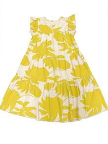 Casual Dress With Floral Print And Ruffled Hem For Spring/Summer Holidays - 黃色 - 查看 2