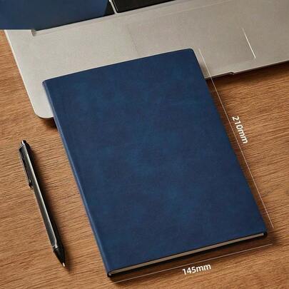 1 Pc A5 Navy Blue PU Leather Notebook, Hardcover Lined Journal, Minimalist Notebook For Office & School