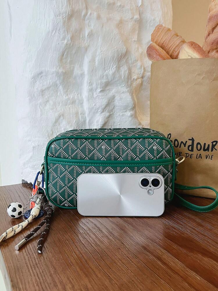 SHIMEINI 1pc New Fashionable Elegant Printed Shoulder/Crossbody Camera Bag, Suitable For Men And Women For Daily Use, Work Commute, Vacation, Holiday, Party, Shopping, Gift (Actual Item Does Not Include Pendant) - Green - View 7