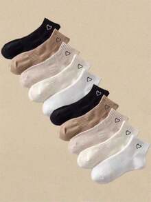 5/10 Pairs Women's Random Color Ankle Socks With Heart Non-Slip Soft Breathable, Suitable For Sports And Leisure - Multicolor - View 2