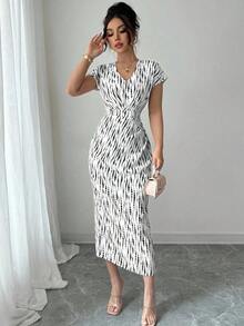 Vestido vintage con estampado floral elegante para ir al trabajo y de vacaciones - Blanco - Ver 5