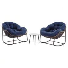 Cadeira de balanço de vime para exterior, assento estofado com encosto para entrada, sala de estar, pátio e jardim. - Azul marinho - Ver 10