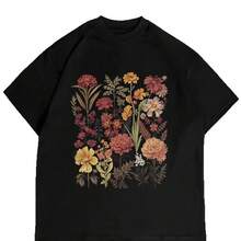 Camiseta moderna 100% algodón con estampado, corte holgado, estilo retro americano, casual de verano, nueva y versátil de manga corta. - Negro - Ver 6