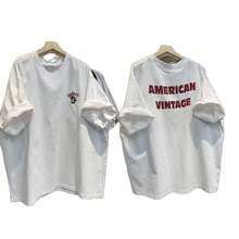 Camiseta moderna con estampado de letras, holgada y versátil, de manga corta, casual y elegante, de alta gama europea y americana, 100% algodón puro. - Negro - Ver 6