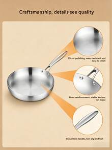 316 Stainless Steel Glossy Frying Pan, 3-Layer Steel Material, Non-Coated Frying Pan, Long Handle Frying Pan, Vanadium Steel Bottom, Suitable For Various Induction Cooktops And Ovens, Fast Heating, Dishwasher , Cookware, Heavy Duty Non-Stick Pan, Kitchen Pot - View 7