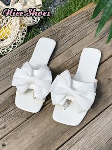 New Summer White Open Toe Bowknot Flat Sandals, Versatile For Street, Beach, And Casual Wear - White - View 8