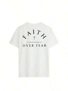 Women's "Faith Over Fear" T-Shirt With Bible Verse, Regular Fit, Christian Inspirational Graphic T-Shirt, Comfortable, Casual Short Sleeve 2026, Crew Neck, Faith Clothing, Pink, Summer 2026 - 白色 - 查看 4