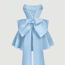 MOD Satin Fitted Bandeau Bow Decor Short Dress, Pink Corset Dress - Azul - Ver 1