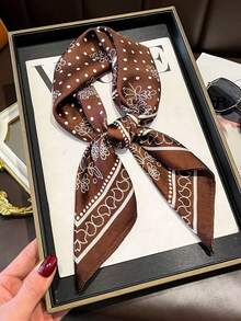 1 chiếc khăn vuông 27,6 inch in họa tiết hoa cổ điển thanh lịch, khăn bandana mới dành cho nữ, khăn quàng cổ đa năng, băng đô, phụ kiện thời trang. - Cà phê nâu - Xem 2