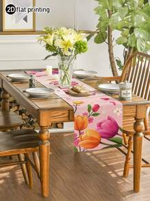 1 pezzo Tema della Festa della Mamma FELIZ DÍA De Las MADRES Tappeto da tavolo con tulipani, copertura antipolvere per microonde, copertura protettiva, disponibile in varie misure, adatto per la sala da pranzo di casa, la decorazione della cucina, la decorazione della casa, le feste all'aperto e la decorazione del ristorante, aspetto in lino strutturato - Multicolore - Visualizzare 3