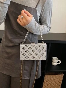 透明亚克力盒形包，流行晚餐包，斜挎链条包，小方包，时尚女士单肩包 - 銀色 - 查看 8