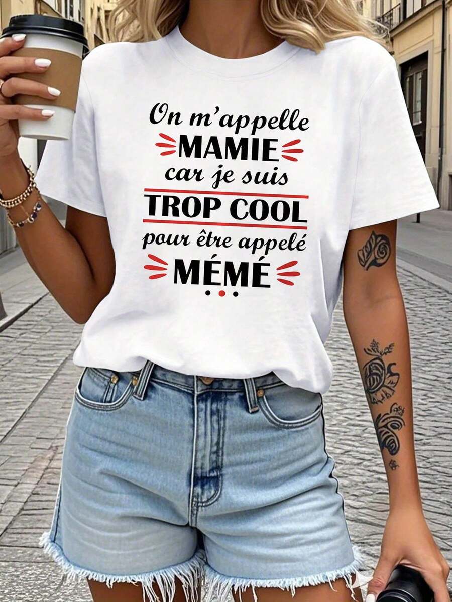 Me llaman abuelorque soy demasiado genial para ser llam abuela. Camiseta casual de cuello redondo de manga corta de primavera-verano impresa "abuela demasiado fresca" para el estilo diario, las salidas y los regalos de vacaciones