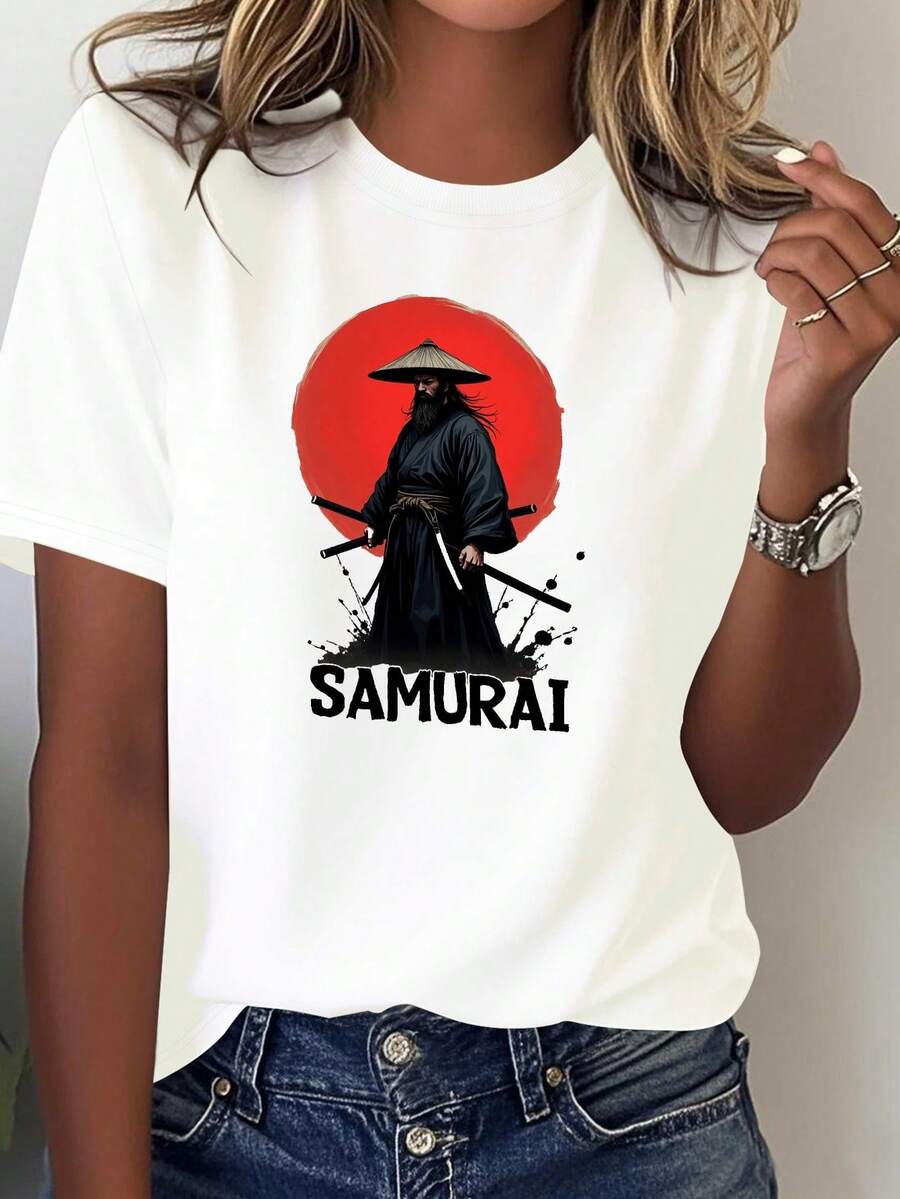Camisetura y cómodara mujer SAMURAI con sol rojo, Ropa de Estilo Japonés para Mujer