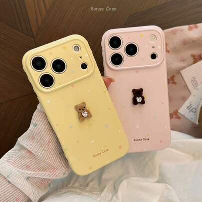 Capa de Celular Estilo Coreano Kavenfort 3D Diamante Urso, Compatível com iPhone 17, 16 Pro Max, 15, 13. Fofo, Feminino, Criativo, Nicho, Estilo Ins