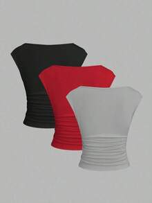 Set de 3 piezas de top/camiseta ajustada con espalda descubierta, transpirable y que absorbe la humedad para mujeres - Multicolor 16 - Ver 2