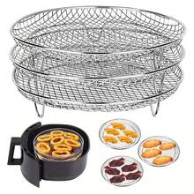 1/3pcs Stainless Steel Air Fryer Rack, Multi-Functional Baking Tray, Stackable Multi-Layer 304 Stainless Steel Silver Multipurpose Dehydrator Rack, Suitable For Air Fryer, Oven, Microwave, Steamer, Reusable - Grilling Net - View 3