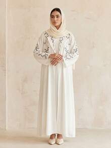 Hafizah 时尚刺绣女式长袍开衫 - 白色 - 查看 5