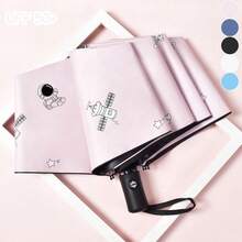 1pc New Summer Umbrella, Student Manual 3-Fold Compact Umbrella, Sky & People Series UV Protection - As Shown - View 7