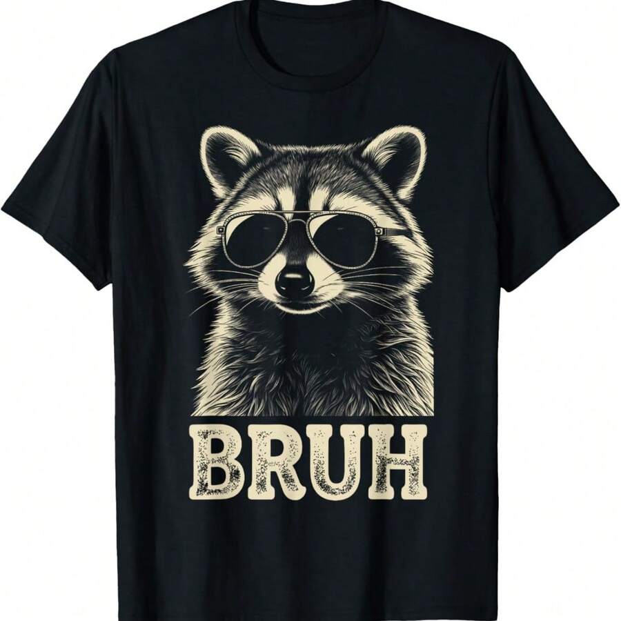 Cool Raccoon Sunglasses Bruh Funny Raccoon Lovers Kids Teens T-Shirt - 黑色 - 查看 1