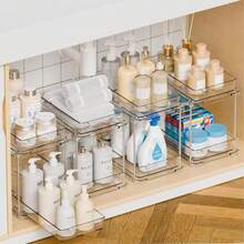 1/2pc Acrylic Pull-Out Kitchen Storage Rack, Smooth Surface, Multi-Functional Spice Organizer, Suitable For Home And Restaurant Sink Cabinets And Drawers. - Multicolor - View 12
