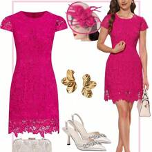Women's Lace & Ditsy Floral Asymmetrical Hem Romantic Short Sleeve Dress Summer Dresses For Women  Dresses For Women Summer Summer Dresses For Women Summer Outfits For Women  Vacation Dress  Summer Vacation Outfits Women Going Out Outfits - Morado - Ver 9